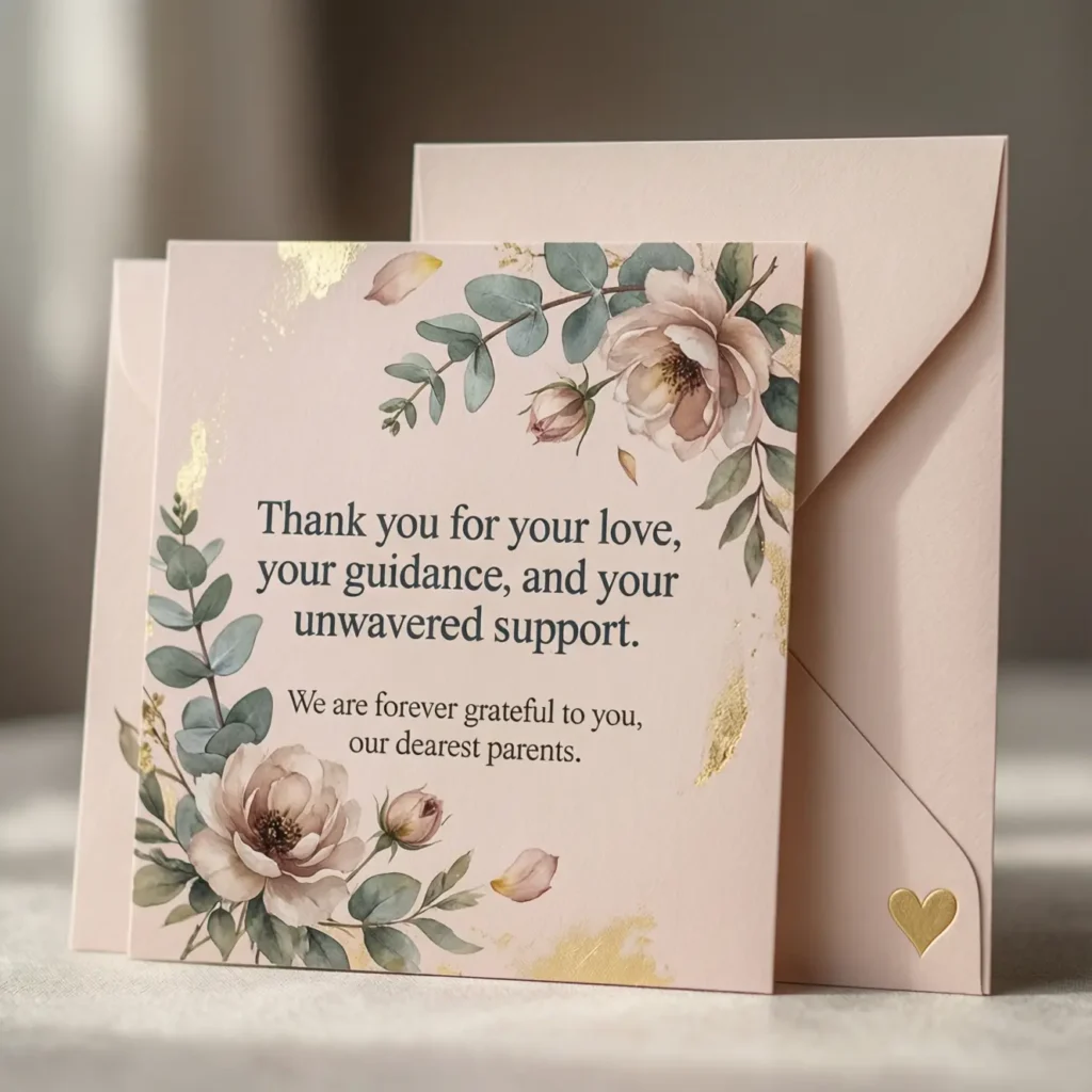 Wedding Thank You Cards Message for Parents