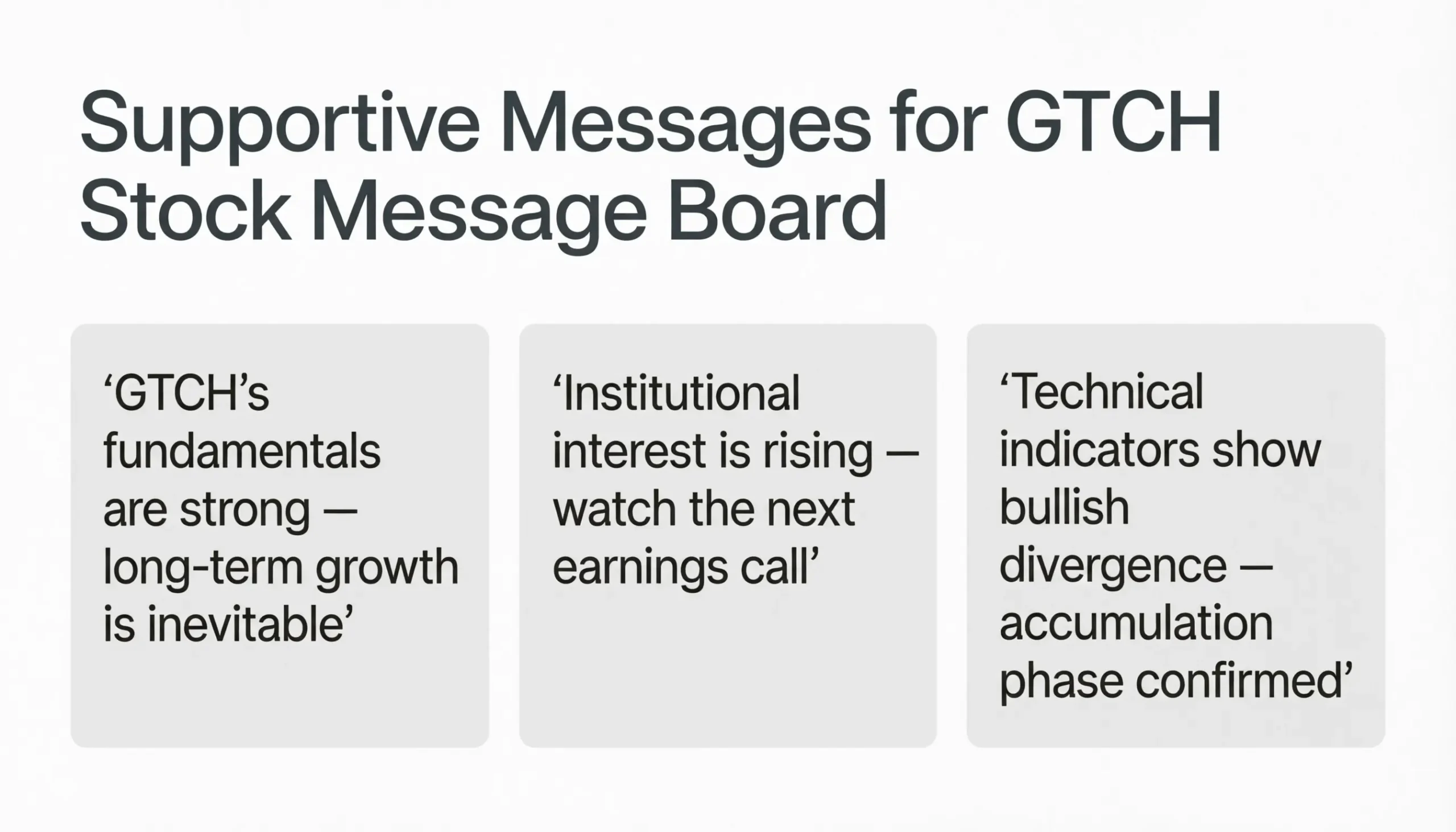 GTCH Stock Message Board